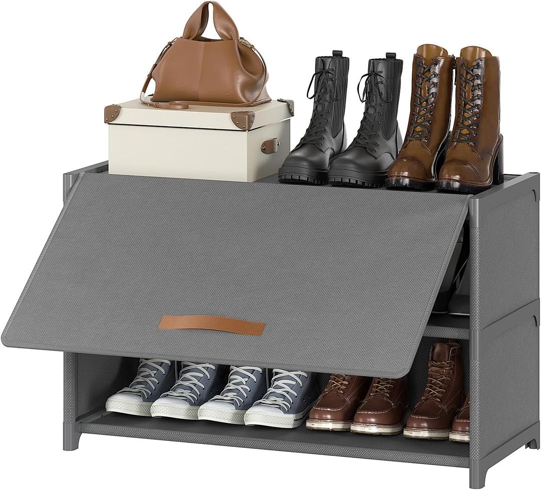 Shoe Rack, 3 Tier Shoe Storage Cabinet with Door 12 Pair Plastic Shoe Shelves Organizer for Closet, Entryway, Hallway, Bedroom, Grey