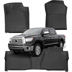 Floor Mats for Toyota Tundra: 2012 2013 CrewMax Cab & Double Cab,for Toyota Tundra Accessories, All Weather Car Accessories Front & 2nd Row Automotive Floor Mats for Trucks, Car Liner 3PCS Black