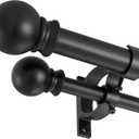 Matte Black Double Curtain Rods 36-72 Inch,1Front and 5/8Back Double Drapery Rod with Small Round Ball and Aluminum Brackets, Adjustable Dual Window Rod for Sheer/Blackout Curtains