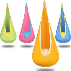 Kids Pod Swing Hanging Seat Child Hammock Chair Indoor and Outdoor Sensory Swings 100% Cotton Loading Capacity 170 lbs (Yellow)