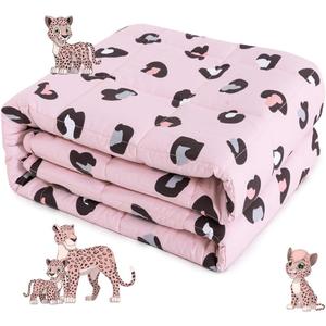 Sivio Weighted Blanket - 100% Cotton Weighted Blanket 3 lbs 36 x 48 inches, Washable Breathable Soft Heavy Blanket for Home and School Nap, Pink Leopard