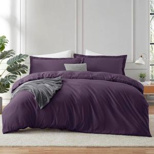 Hearth & Harbor Purple Duvet Cover Queen Size - 3 Piece Soft Double Brushed Bedding Set - Includes 1 Queen Duvet Cover with Button Closure 90x90 inches and 2 Pillow Shams