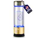 LevelUpWay 2025 Hydrogen Water Bottle Generator  New Technology Glass with SPE PEM Ionic Membrane  High Borosilicate Glass  13 Ounce (Gold)  Premium Hydration Solution