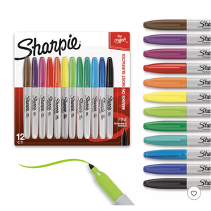 Sharpie Pack of 12 Permanent Markers Fine Tip Multicolored