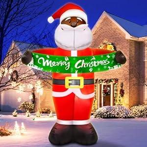 zukakii 7FT Christmas Inflatables Black Santa Claus Inflatable Outdoor Decorations with Built-in LED Light Christmas Blow Up Yard Decorations for Indoor Home Christmas Party Holiday Decor 