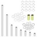 MECCANIXITY 56Pcs 8 Size Lamp Pipe Nipples Kit with Hex Nuts Washers, M10 Fine Threaded Hollow Tube Repair Hardware Fasteners Assortment for Assembly Chandelier Ceiling Lamp DIY, Silver
