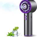 Ausic Portable Handheld Turbo Fan with Mist, High-Speed Personal Mini Misting Fans, 3 Speeds Rechargeable Battery Operated Small Fan for Travel/Outdoor/Home/Office/Makeup/Gift (Grey)