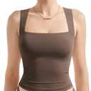 SUUKSESS Women Double Lined Square Neck Crop Tank Top Sleeveless Basic Y2k Tops (X-Small, Brown)
