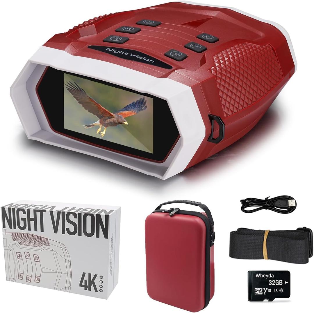 Night Vision Goggles 8X Digital Zoon Night Vision Binoulars for Adults with Backlit Button, 3" TFT Large Screen can Save Photo and 4K Video for Hunting, Camping, Surveillance (Red)
