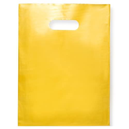 Choice Marts 100 Gold Bags for Small Business 1.5Mil 9"x12" Great For Merchandise And Retail Extra Thick Glossy Thank You Bags With Handles