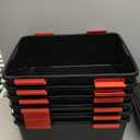 IRIS USA WeatherPro 31 Qt Storage Bins with Lids, 6 Pack, BPA-Free Plastic Gasket Box with Tight Latch and Seal, Stackable Nestable Tote Tub - Black/Red