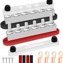 Seamaka 650A 12V-48V Bus Bar Marine Power Distribution Block with Cover with 6 x 3/8”Post,Battery Bus Bar (Pair,Red & Black),Automotive Busbars 12 Volt for Car Boat Solar Wiring
