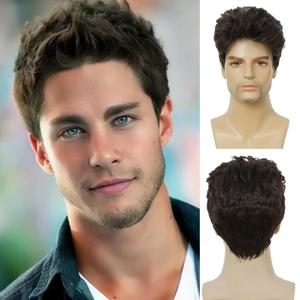 Kaneles Mens Short Brown Wig Natural Synthetic Heat Resistant Wig for Daily Party Use