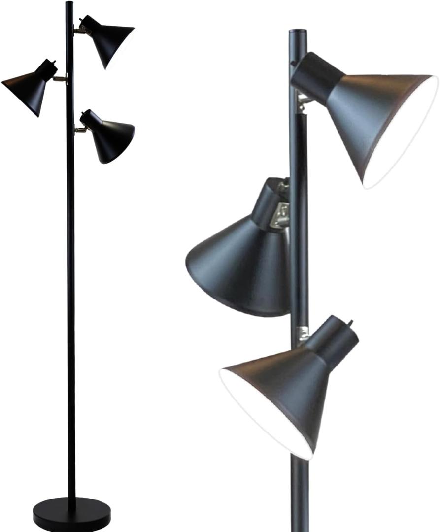 LIGHTACCENTS Black Tree Floor Lamp with 3 Adjustable Lights  Modern Standing Lamp, Adjustable Black Lamp Shades, Pole Light for Living Room, Bedroom, and Office
