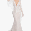 Luxury Lace Flare Sleeves Mermaid Wedding Dress Boho Beach Sexy Deep V Open Back Bridal Gowns Size 6