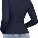 Darong Women Mock Turtle Neck Long Sleeve T Shirt Casual Slim Fitted Ruched Going Out Top (Blue, S)