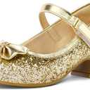 K KomForme Girl's Dress Shoes Mary Jane Glitter 1.5 in Low Heel Wedding Party Princess Shoes for Toddler/Little/Big Kids