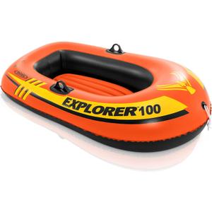 INTEX Explorer Inflatable Boat Series: Dual Air Chambers  Welded Oar Locks  Grab Handles  Bow Rope  Sporty Design (One person)