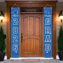 Blue 2026 Graduation Door Banner, Congrats Grad Door Banner, Graduation Porch Banners Class of 2026 for High School, College, Congrats Grad Party Hanging Decorations Supplies