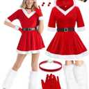 Christmas Lingerie for Women Sexy Santa Babydoll Dress Mrs Claus Costume Hooded with Accessories (Medium)