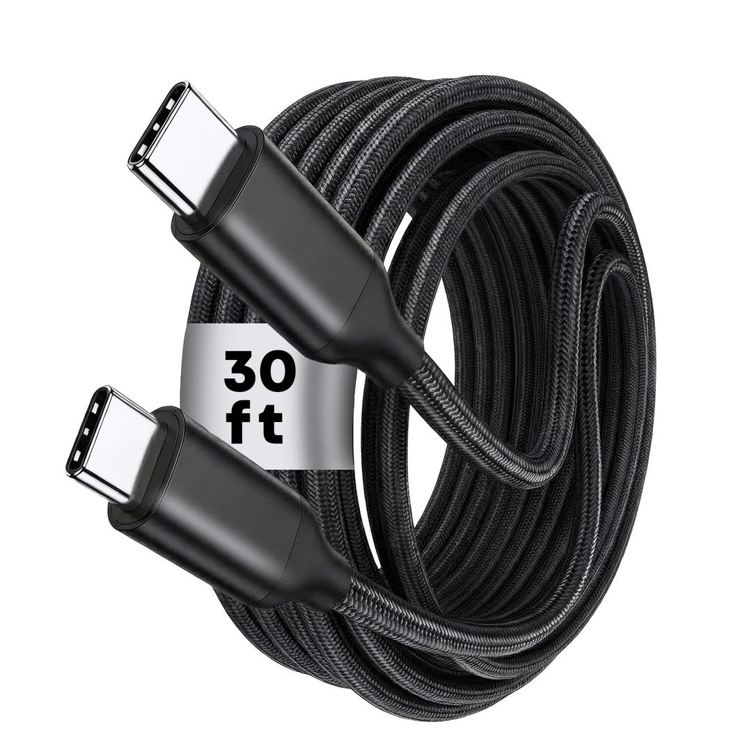 Extra Long 30Ft USB C to USB C Cable, [Charge Only/No Data] 60W USB Type-C to Type-C Cable, Durable Nylon Braided USB-C to USB-C Charger Cord for iphone Series, Macbook Pro/Samsung Galaxy/Switch/Pixel
