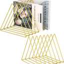 Urban Deco Triangle Desk Organizers Metal Wire Magazine Holder 7 Sections Decorative File Folder Organizer Vinyl Record Storage Office For Desk - Gold Magazine File Holder - Pack of 2