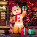 Peyton 8FT Inflatable Gingerbread Man with Candy Cane and Three Gift Boxes,LED Lighted Christmas Decoration Indoor and Outdoor.