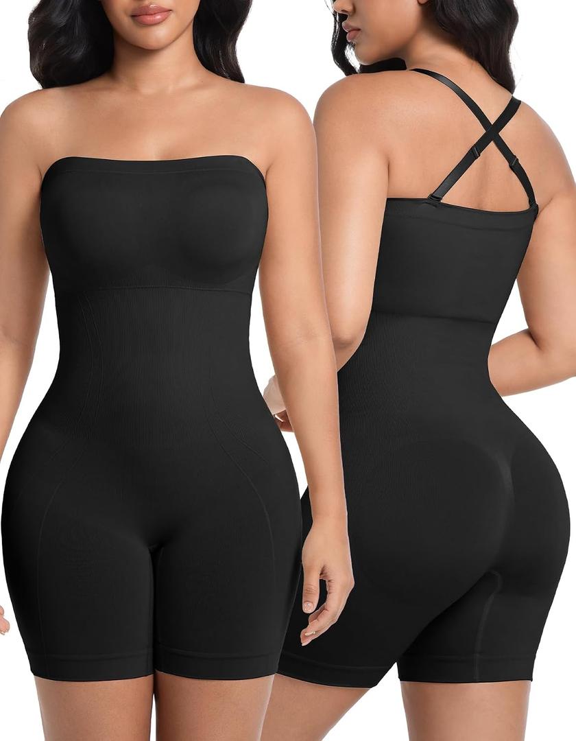 SIMIYA Shapewear Bodysuits Built in Bra, Tummy Control Strapless/strap Top for Women, Full Body Shaper Seamless Waist Trainer (Black, XL)