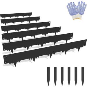 Galvanized Steel Landscape Edging Border 6 Packs 42'' L x 6.5'' H, Metal Landscape Garden Edging Border with 6 Stakes, Hammer-in Lawn Edging for Landscaping, Flower Bed, Yard, Pathway (21ft Total)