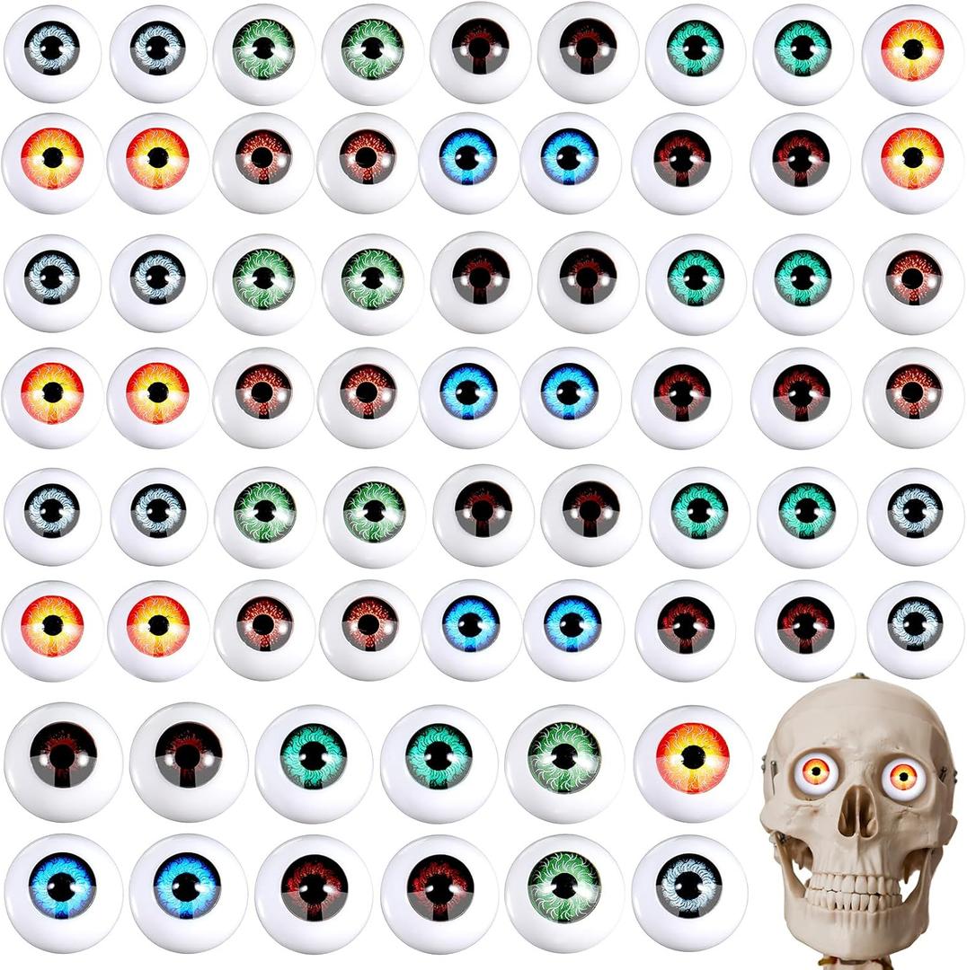 Skylety 64 Pcs Halloween Eye Balls 22 mm 0.87 Inch Realistic Fake Eyes Doll Horror Plastic Half Eyeball Prop for Halloween Party (Dark Color)