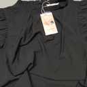 KIRUNDO Womens Blouse 2025 Spring Summer Dressy Casual Ruffle Short Sleeve Frill Mock Neck Work Shirt Tops Fashion Clothing(Black, Medium)