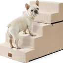 COZY KISS Dog Stairs for Small Dogs, 17.7" Extra Wide Detachable Pet Stairs for Couch and Bed, 23.6" H Non-Slip Dog Steps for Puppies and Old Cats, 17.7x29.5x23.6 inch, Beige