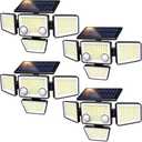 LYWALT Solar Lights Outdoor - 3000LM 188 LED Motion Sensor Outdoor Lights, 4 Heads IP65 Waterproof Powered Security Flood Lights, 270°Wide Lighting Angle Wall Light with Sensors for Backyard (4 Pack)