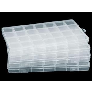 4Packs 28 Grids Bead Organizer Plastic Organizer Box with Fixed Dividers-Jewelry, Accessories, and Small Parts Container Clear Box for Jewerly Beads, Sewing, Drawing