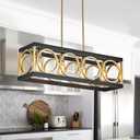 XINGQI Modern Rectangle Chandelier, Farmhouse Kitchen Island Lighting Rustic Industrial Hanging Light Fixture 4-Light Metal Linear Pendant for Dining Room Living Room Hallway, Black and Gold