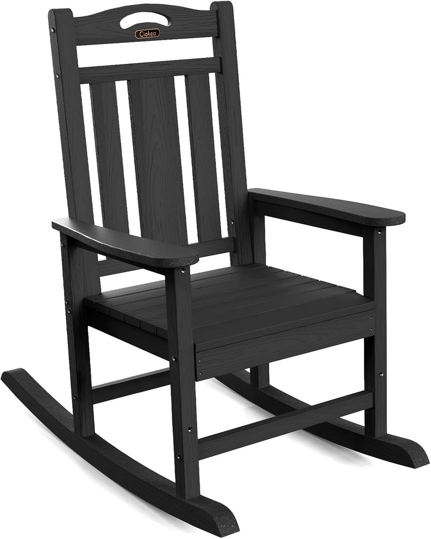 Ciokea Outdoor Rocking Chair, Black HDPE Rocking Chairs for Outside, All-Weather Comfortable Patio Rockers for Front Porch Deck Balcony