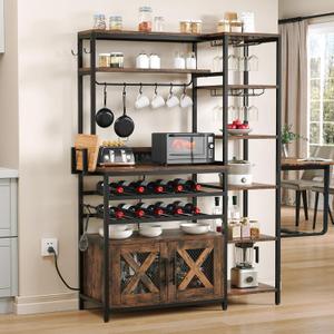YITAHOME Large Rack, Industrial Bakers Rack w/Power Outlet, 6-Tier L Shaped Liquor Bar Cabinet Unit for Home w/Glass Holder, Corner Coffee bar Cabinet for Home, Rustic Brown YITAHOME Large Rack, Industrial Bakers Rack w/Power Outlet, 6-Tier L Shaped Liquor Bar Cabinet Unit for Home w/Glass Holder, Corner Coffee bar Cabinet for Home, Rustic Brown
