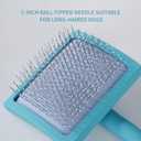 Gently Grooming Slicker Brush with Coated Tips for Long-Haired Dogs-Ergonomic Wooden Handle, Long Pins for Grooming Goldendoodles Poodles Blue