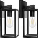 Brightever 2-Pack Outdoor Wall Lantern, Exterior Waterproof Wall Sconce Light Fixtures, Black Outside Wall Lights with Clear Glass for House, Porch, Front Door, Garage, Patio, Bulbs Not Included (9.1 Inch)