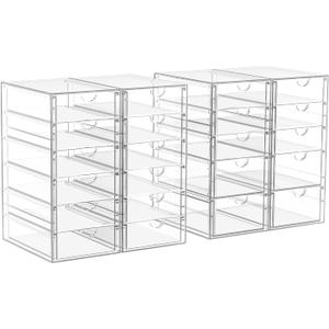 22 Drawers, Acrylic Desk Makeup Organizer, Plastic Drawers Organizer, Stackable Storage Solution for Makeup, Dresser, Office, Bathroom Clear Plastic Craft and Bead Storage Cabinet