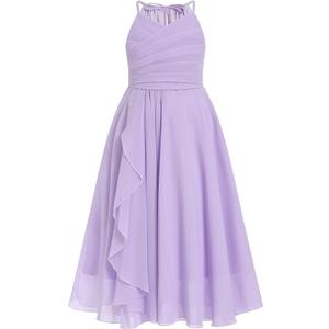 IBTOM CASTLE Flower Girls Dress Halter Pleated Chiffon Junior Bridesmaid Dress Wedding Flowy A-line Party Pageant Prom Dress