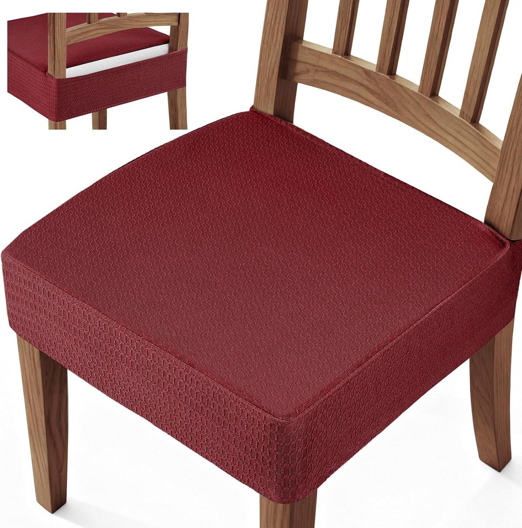 Songrey Waterproof Seat Covers for Dining Chairs Set of 4, No Rear Chair Covers, Stretch Removable Washable Chair Slipcover Protector, Wine Red