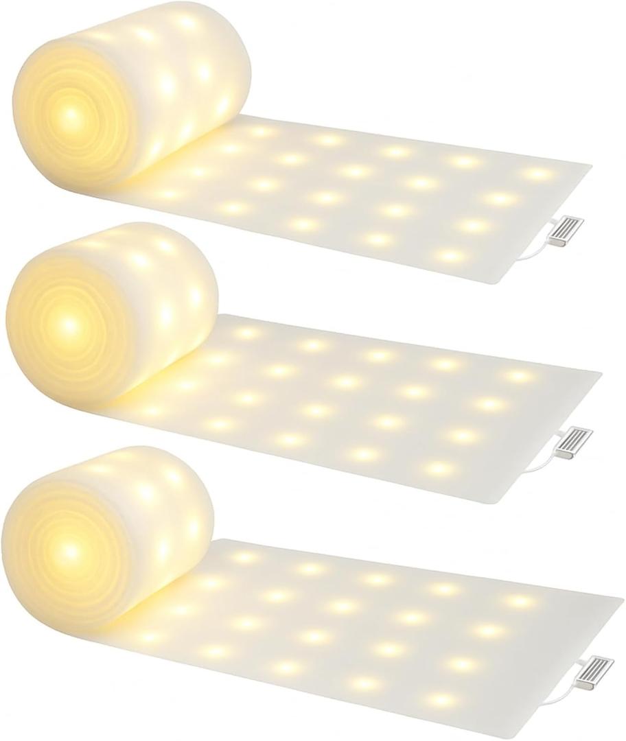 Retisee 3 Pcs 5ft x 10ft Christmas Snow Blanket with Lights for Christmas Village Fake Glittered Snow Runner Village Pre Lit Blanket Roll Decor for Xmas Winter Holiday Display (4.9ft*9.9ft)