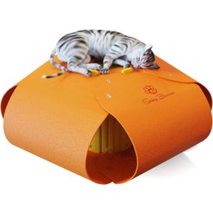 Spring Blossoms Cat Tunnel, Cat Cave for Indoor Cats Bed,Scratch Resistant Cat Toys for Medium Large Cats Hide and Seek Toy (Amber Orange)
