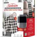 Sunbeam Microplush Sherpa Electric Heated Throw Blanket-Black/White Plaid 60×70"