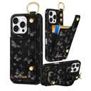 Petitian for iPhone 16 Pro Case Wallet - Women Girls Cute Girly Aesthetic Unique Design Leather Credit Card Holder Cardholder Stand Wristband for iPhone 16 Pro, Black Butterfly