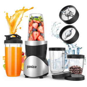 Ganiza Smoothie Blender, 900W Blenders for Shakes and Smoothies, 15-Piece Personal Blender and Grinder Combo for Kitchen, Smoothies Maker with 4 BPA-Free Portable Cup, Nutritious Recipe