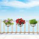 Noamus 3 Pack 10" Hanging Railing Planters Basket, Round Iron Rack Fence Shelf, Metal Wire Flower Pot Holder, Plants Hangers with Detachable Hook for Balcony Garden Indoor and Outdoor (Black)
