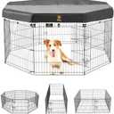 PJYuCien Dog Playpen, 8 Panels 30’’H Dog Pens Indoor with Top Cover, Metal Foldable Pet Puppy Exercise Fence Crate Kennel, Better for Small Animals