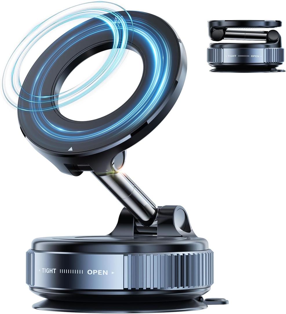 Vacuum Magnetic Phone Holder for Car,Suction Cup Phone Mount,Foldable Vacuum Magnetic Phones Stand,Magnet Car Mount for All Smartphones & All Vehicle & Gym/Bathroom Mirror